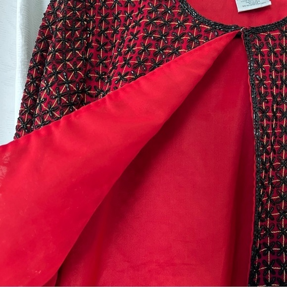 EUC Vintage Sténay 100% Silk Beaded Jacket in Red and Black size M - Picture 10 of 14